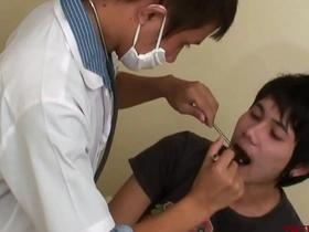 A slender Asian patient eagerly welcomes a well-endowed doctor for a bareback medical consultation. The couple engages in passionate missionary sex, culminating in a satisfying climax.