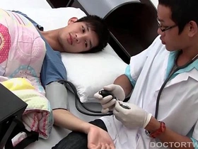 Kinky medical fetish comes to life with Asian twinks Albert and Leo. They indulge in barebacking, rimming, and cock sucking, culminating in a hot cumshot. Get ready for some wild Asian action.
