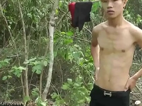Asian boyz, bound together, reveal their slender, youthful bodies in the great outdoors. Their gay love leads to a passionate, intense handjob session, culminating in an explosive orgasm.