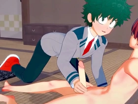 Deku and Shouto indulge in a steamy session of mutual masturbation, culminating in a passionate blowjob and intense anal penetration. This Yaoi fanfic features sissy crossdressing and a cum-filled climax.