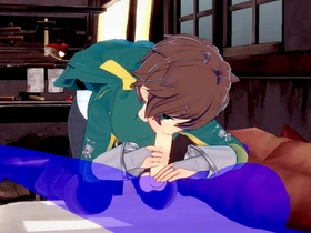 Kazuma, a mischievous spirit, lures unsuspecting victims into an erotic trap. He's about to be treated to a sloppy blowjob by a lucky guy, who then eagerly swallows Kazuma's cum after a hot anal session.