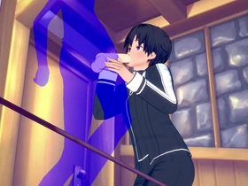 Kirito, the Sword Art Online protagonist, indulges in a sensual same-sex encounter. He skillfully performs oral sex, tasting his partner's essence before engaging in passionate anal play. This high-quality Asian animation offers a captivating blend of fantasy and reality.