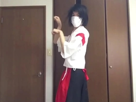 Sultry Japanese trap flaunts her Miko cosplay, teasing her petite package. Hands delicately caress her soft skin, rhythmically stroking herself to a climax, all while maintaining her seductive, innocent Miko charm.