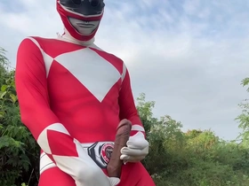 Thailand's Power Ranger, a tall, Asian stud, basks in the outdoor glow. His thick, anime-inspired cock stands proud as he strokes it to a creamy climax. This amateur jerk-off session is a wild ride.