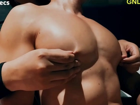 Sultry Asian beauty explores her muscular lover's pecs, licking and pinching his nipples. Witness their passionate encounter as they indulge in nipple play, muscle worship, and intense edging.