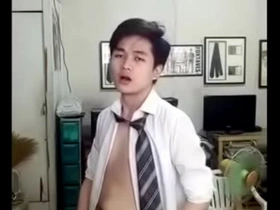 Cute chinese twink strips down and cums