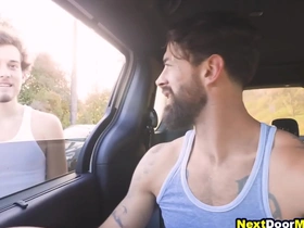 Horny hunk picks up young hitchhiker for gay sex