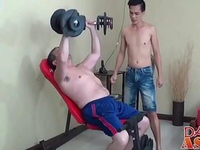 Mike, a gym rat, hooks up with his Asian buddy after a grueling workout. Eager for a blowjob, Mike's surprised by the tight ass and intense passion. The action gets wild, leaving both guys satisfied.